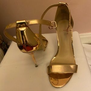 Gold open toe heels